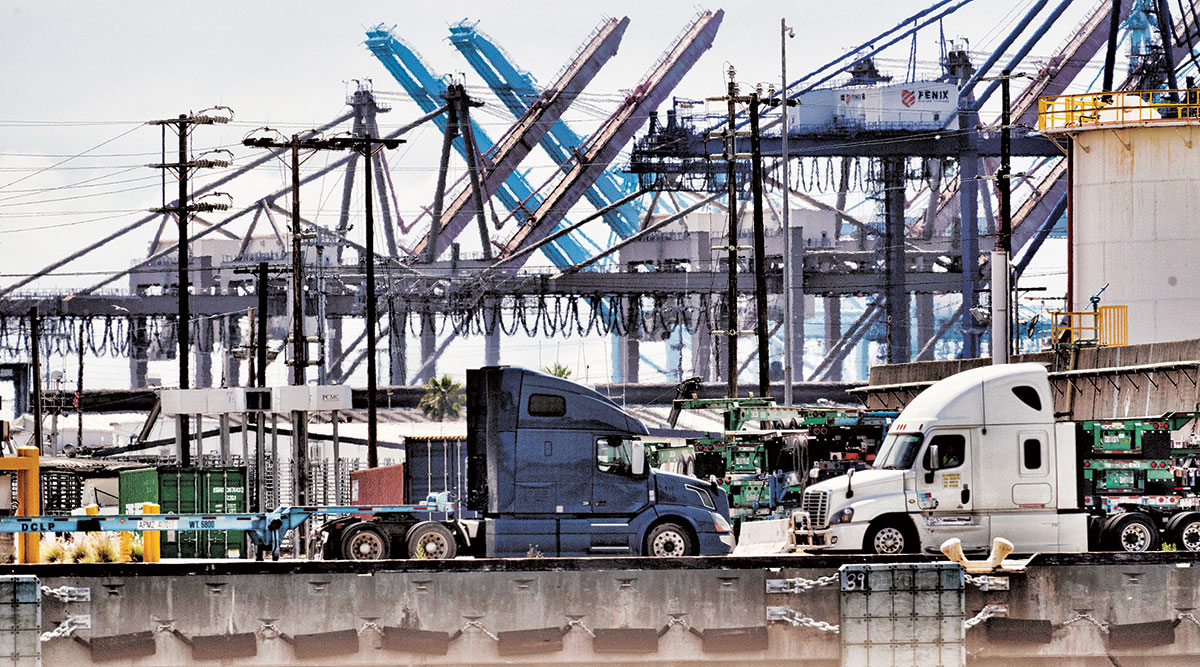 Trucks at Port of Los Angeles