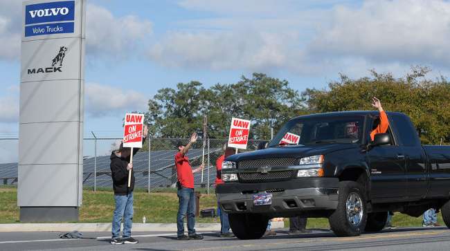 UAW workers on strike at Mack facility