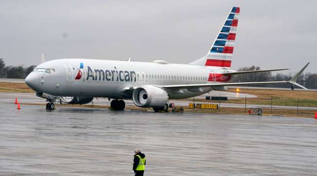 An American Airlines Boeing 737 Max jet plane is parked at a maintenance facility in Tulsa, Okla. (LM Otero/AP)