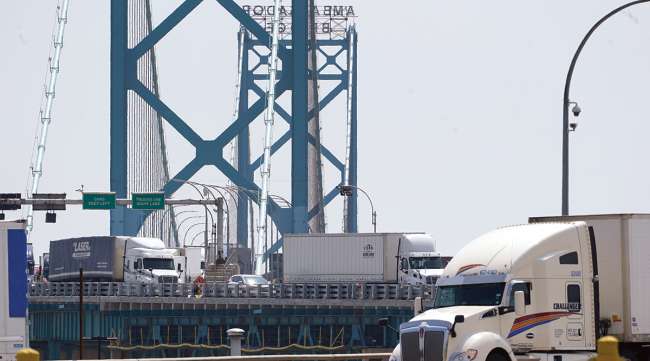Vehicles enter the U.S. from Canada at the Ambassador Bridge in Detroit.