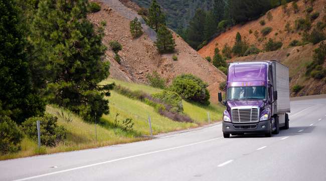 Purple truck on California road