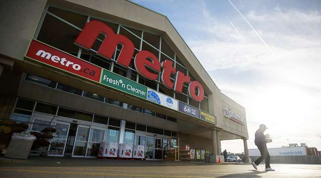 A customer exits a Metro Inc. grocery store in Toronto.