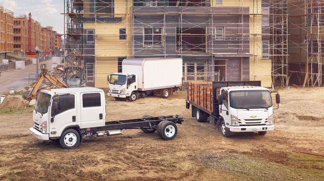 Medium Trucks at a construction site