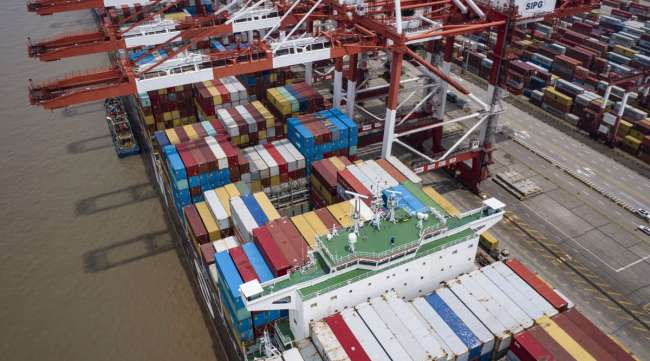 A vessel is docked at the Yangshan Deepwater Port in Shanghai, China, on July 12.