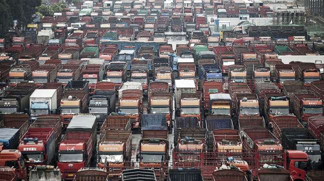 Parked trucks in China