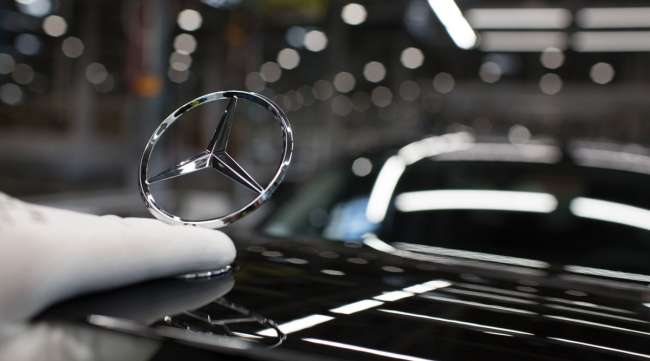 A Mercedes-Benz E-Class car during assembly.