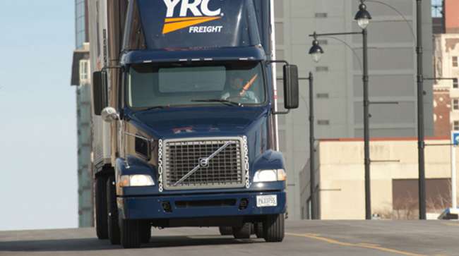 YRC Freight truck carrying a load