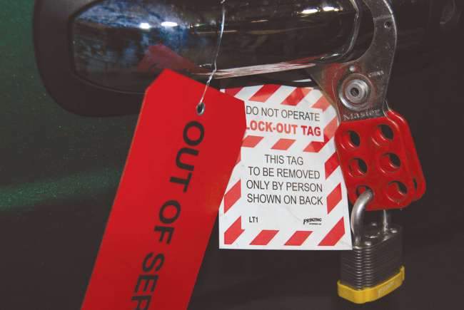 A lockout-tagout device