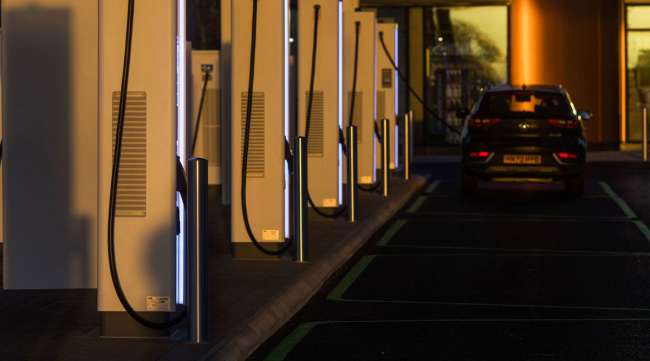Electric vehicle charging points in Braintree, U.K. (Chris Ratcliffe/Bloomberg News)