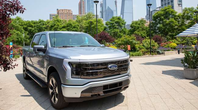 The Ford F-150 Lightning on display in New York City