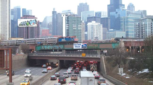Traffic on Kennedy Expressway into Chicago