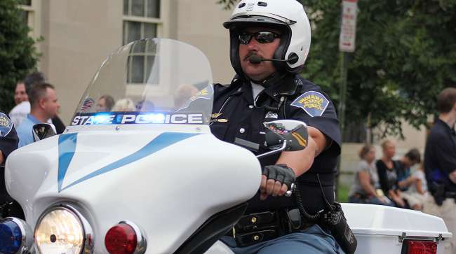 Indiana State Police officer on motorcycle