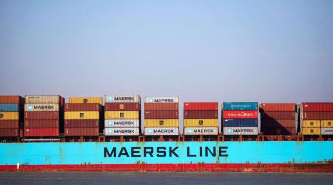 Shipping containers sit stacked on the Maersk Gairloch container ship.