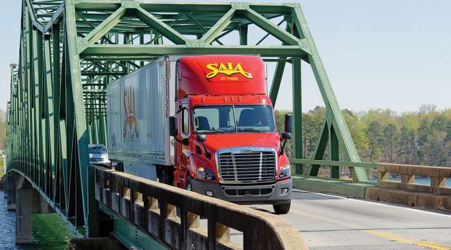 Saia truck crosses bridge