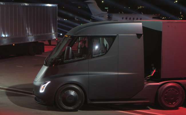 A side view of the Tesla Semi