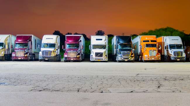 Trucks parked for night at a local Pilot Truck Stop in Franksville, Wisc., a suburb of Milwaukee.