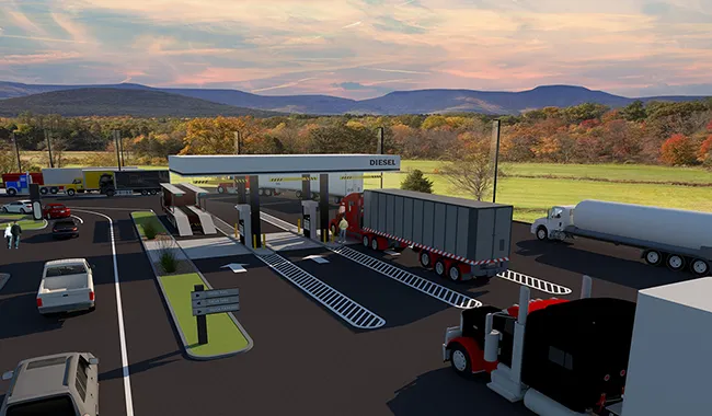 Rendering of diesel filling area at a New York State Thruway service plaza
