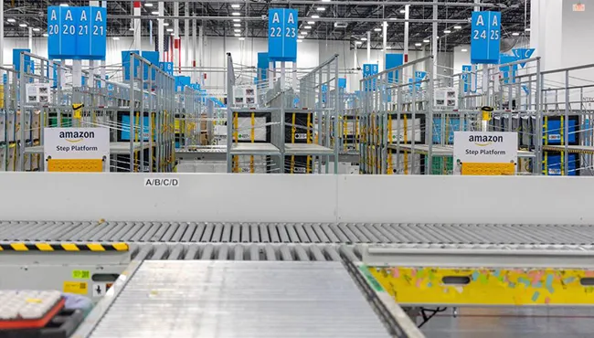 Conveyor belt at an Amazon delivery station