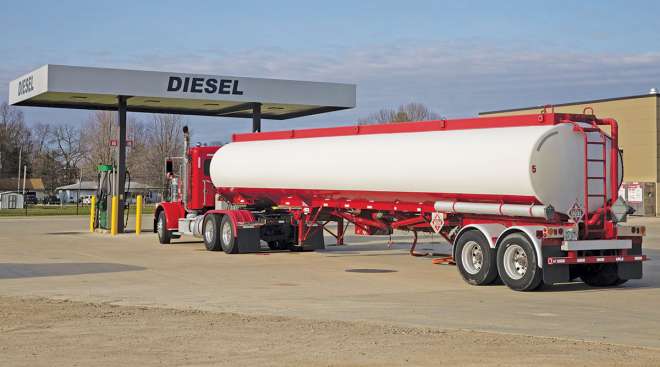 Tanker truck delivering fuel