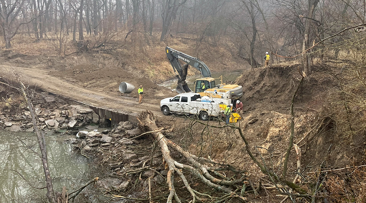 Washington County Road Department constructs an emergency dam