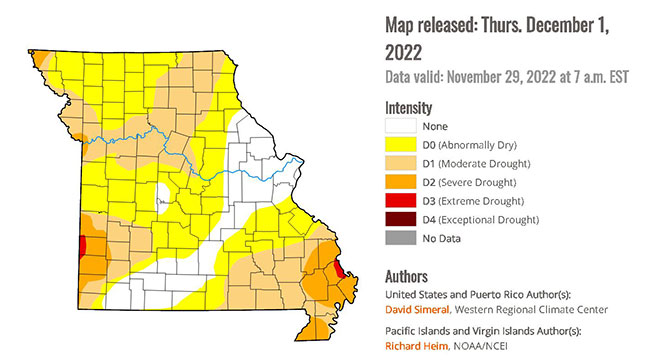 Missouri drought map, Dec. 1, 2022