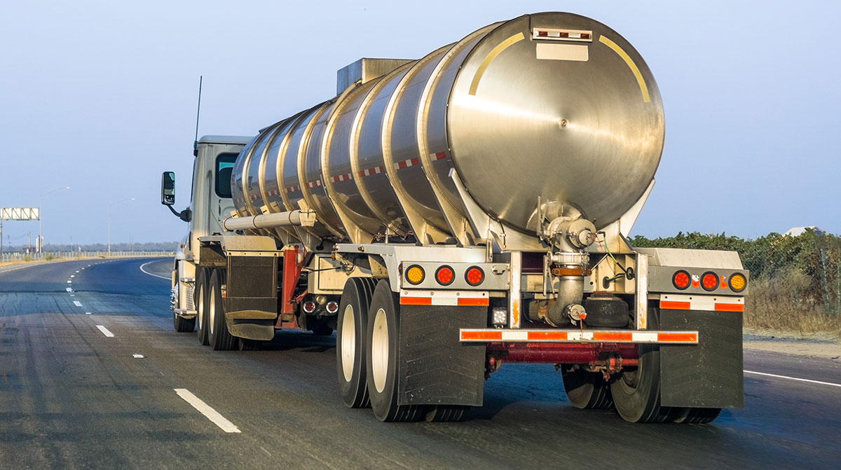 Tanker truck hauling fuel on a U.S. highway