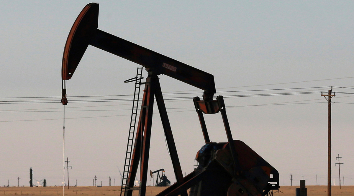 A pumpjack seen in an oil field