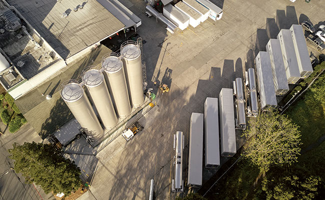 Aerial view of trailers