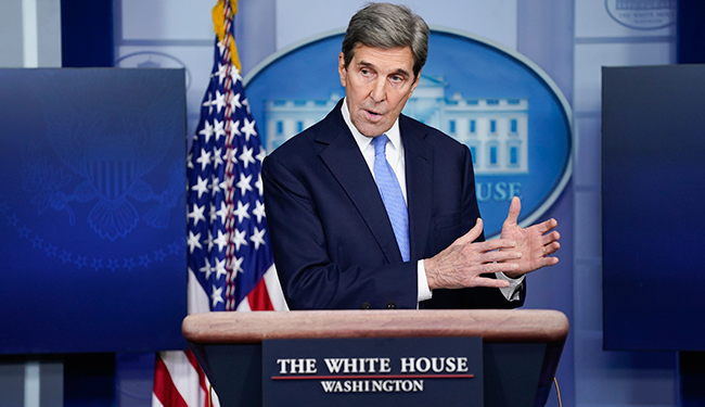 Special Presidential Envoy for Climate John Kerry speaks at the White House. (Evan Vucci/Associated Press)