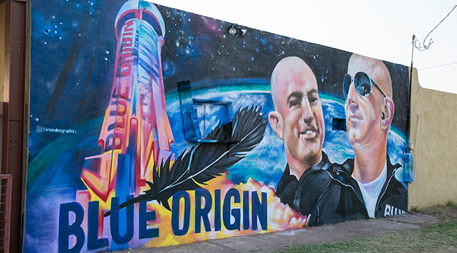 A mural by Fernandezgraphics of Blue Origin and Amazon founder Jeff Bezos