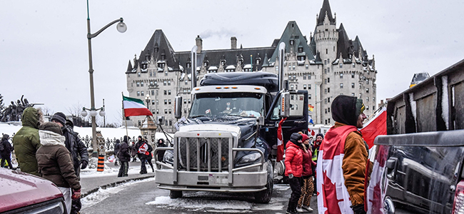  Protesters during a demonstration near Parliament Hill in Ottawa Feb. 12.