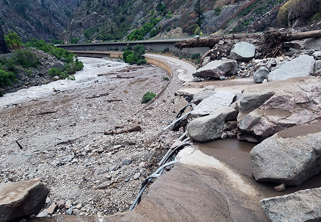 Mud and debris on U.S. Highway 6 on Aug. 1 west of Silver Plume, Colo.