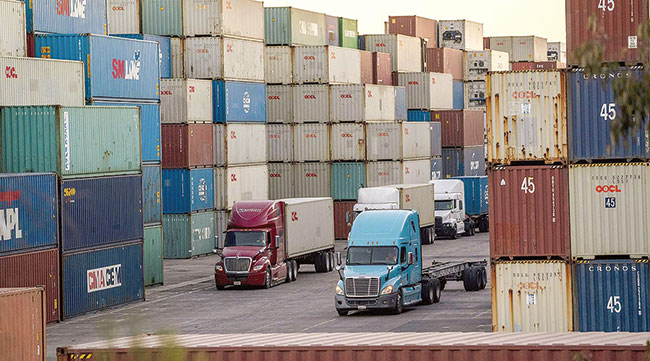Containers stacked at Port of Los Angeles