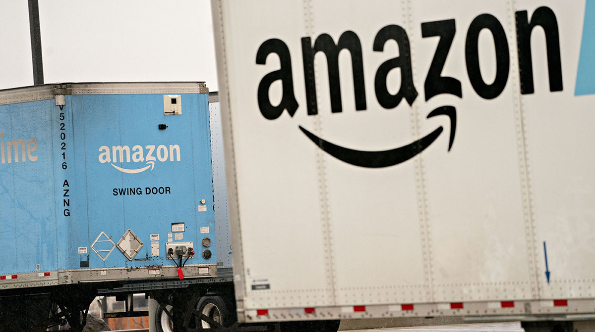 Amazon Prime semi-trailers at a distribution facility in Baltimore