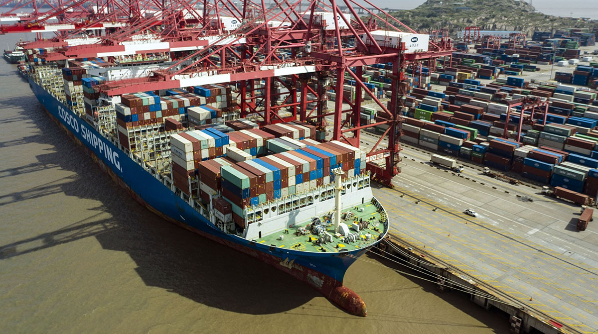 Cosco Shipping containership in Shanghai