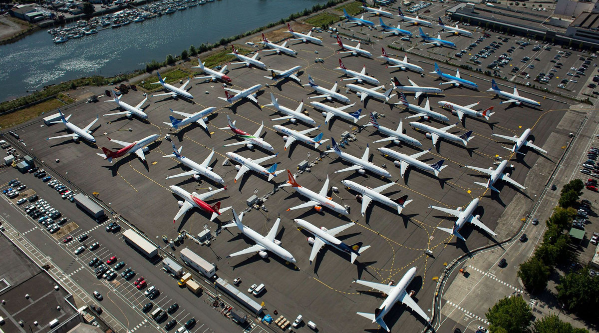 Boeing 737 Max planes are seen parked on Boeing property in August 2019 in Seattle.