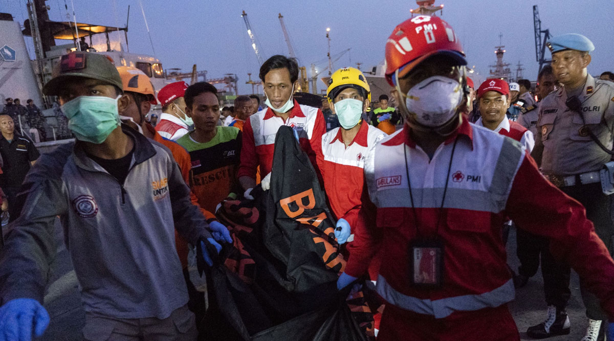 Search and rescue team members work at the crash site in Indonesia on Oct. 29, 2018.