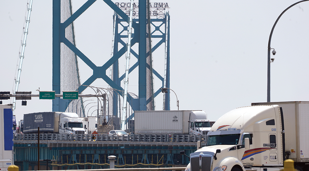 Vehicles enter the U.S. from Canada at the Ambassador Bridge in Detroit. 
