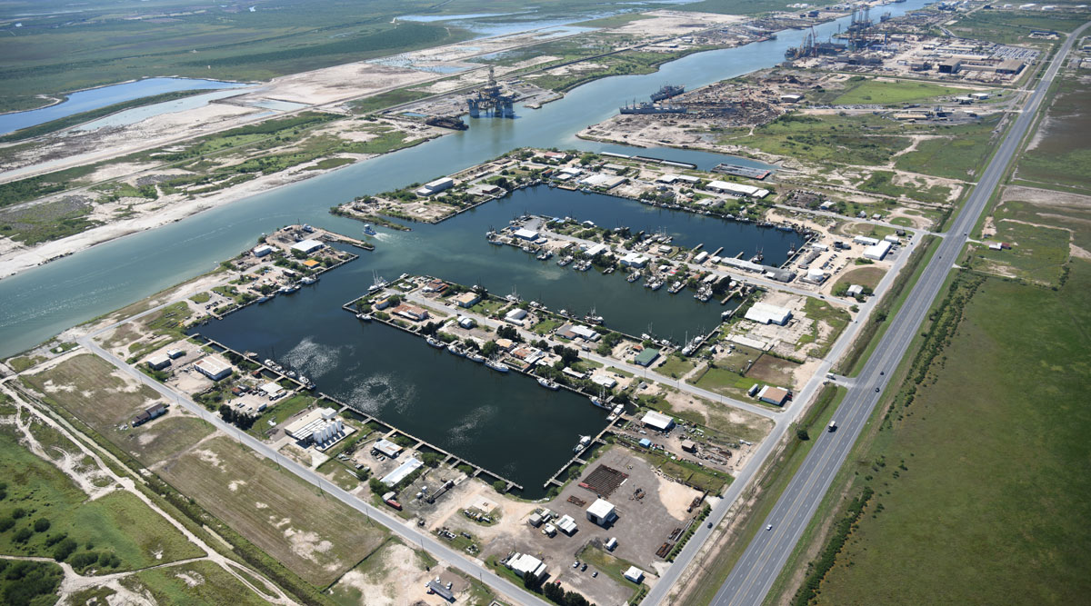 An aerial view of the Port of Brownsville.