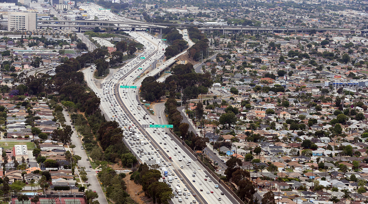 Interstate 405, the San Diego Freeway, is seen next to Los Angeles International Airport