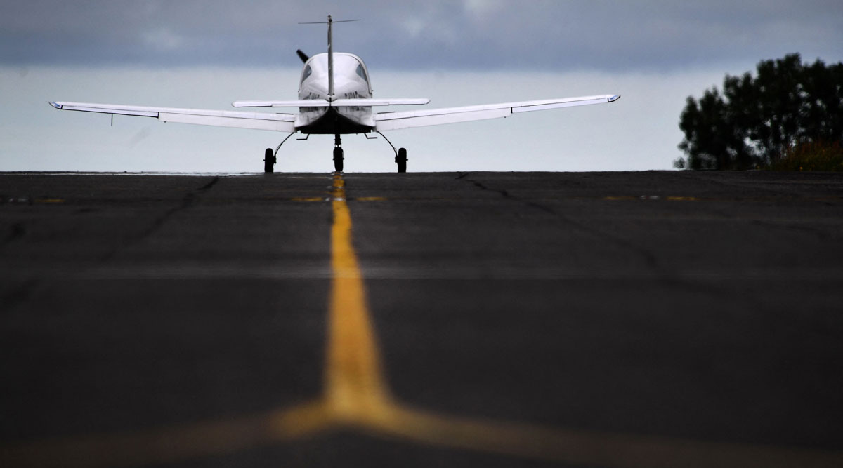Pipistrel Velis Electro, first electric plane certified by European Union Aviation Safety, drives on the tarmac. (Fred Tanneau/AFP/Getty Images)