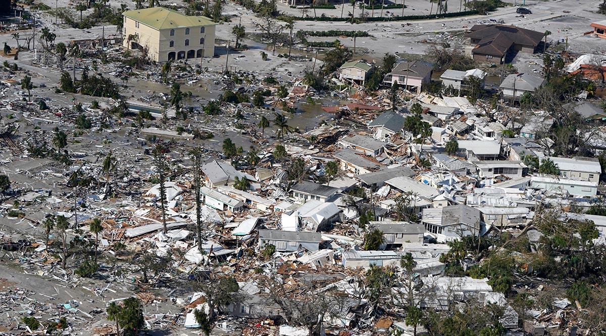 Damaged homes and debris seen in aerial shot of Fort Myers