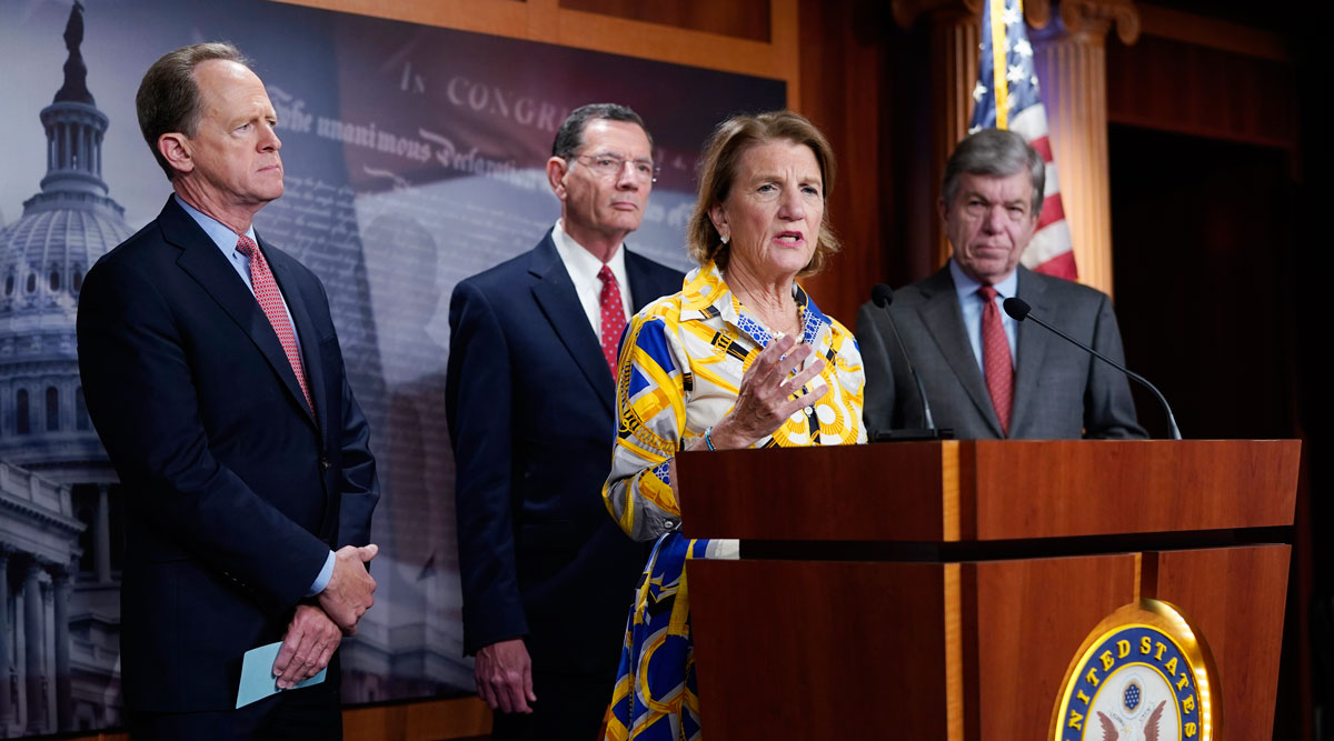 Sen. Shelley Moore Capito speaks at the Capitol on May 27. (J. Scott Applewhite/Associated Press)