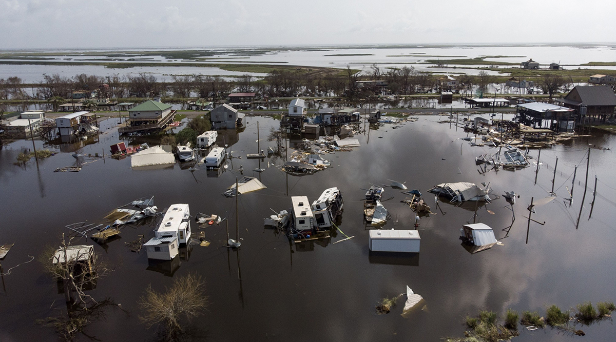 Damaged homes in floodwater after Hurricane Ida in Pointe-Aux-Chenes, La., on Sept. 2, 2021.