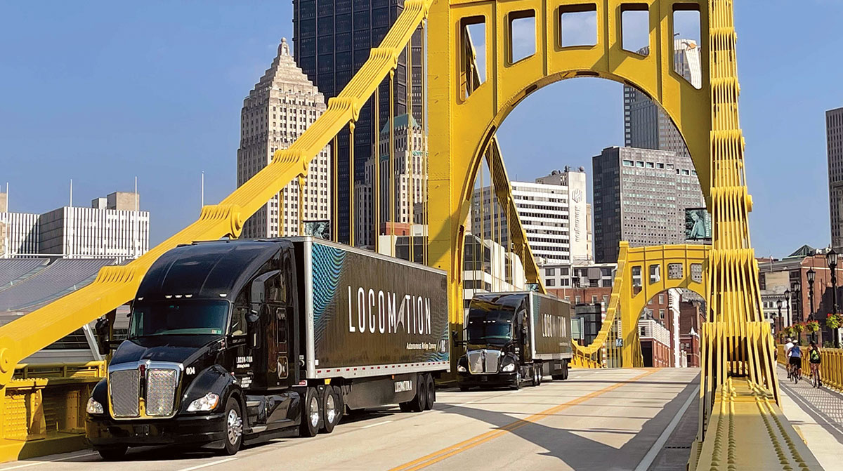 Locomation trucks on Roberto Clemente Bridge in Pittsburgh