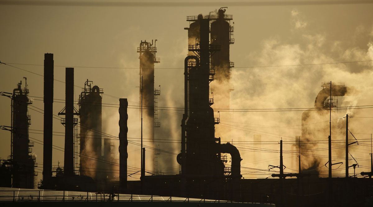 Emissions rise from an oil refinery in Louisiana on June 12.