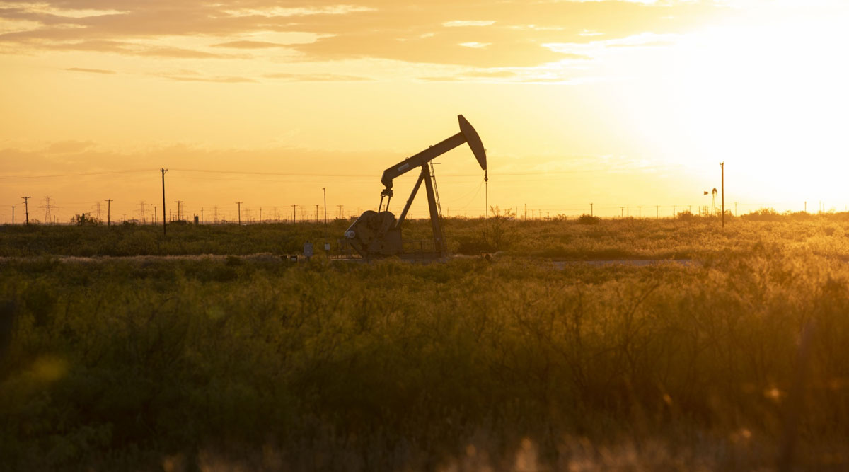 A pump jack operates outside of Midland, Texas, on April 24.