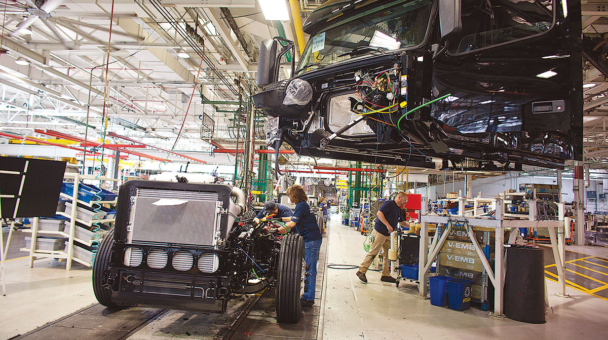 Assembly line workers at Volvo plant in Dublin, Va.