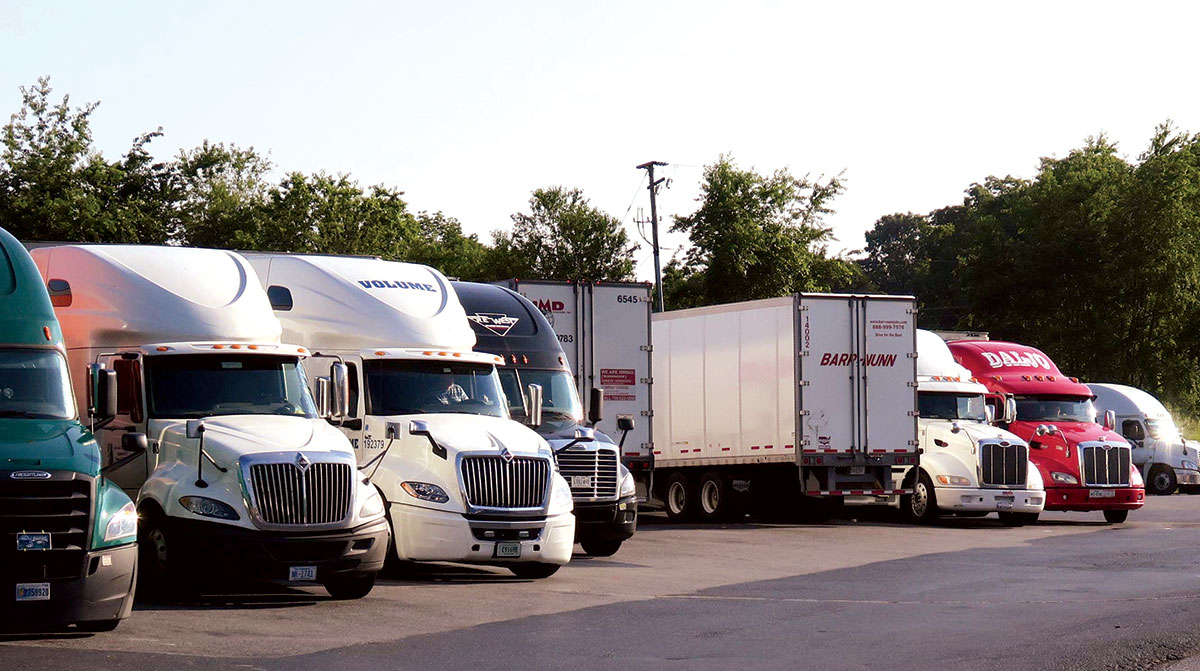 Trucks parked at a truck stop on Interstate 81 in Virginia