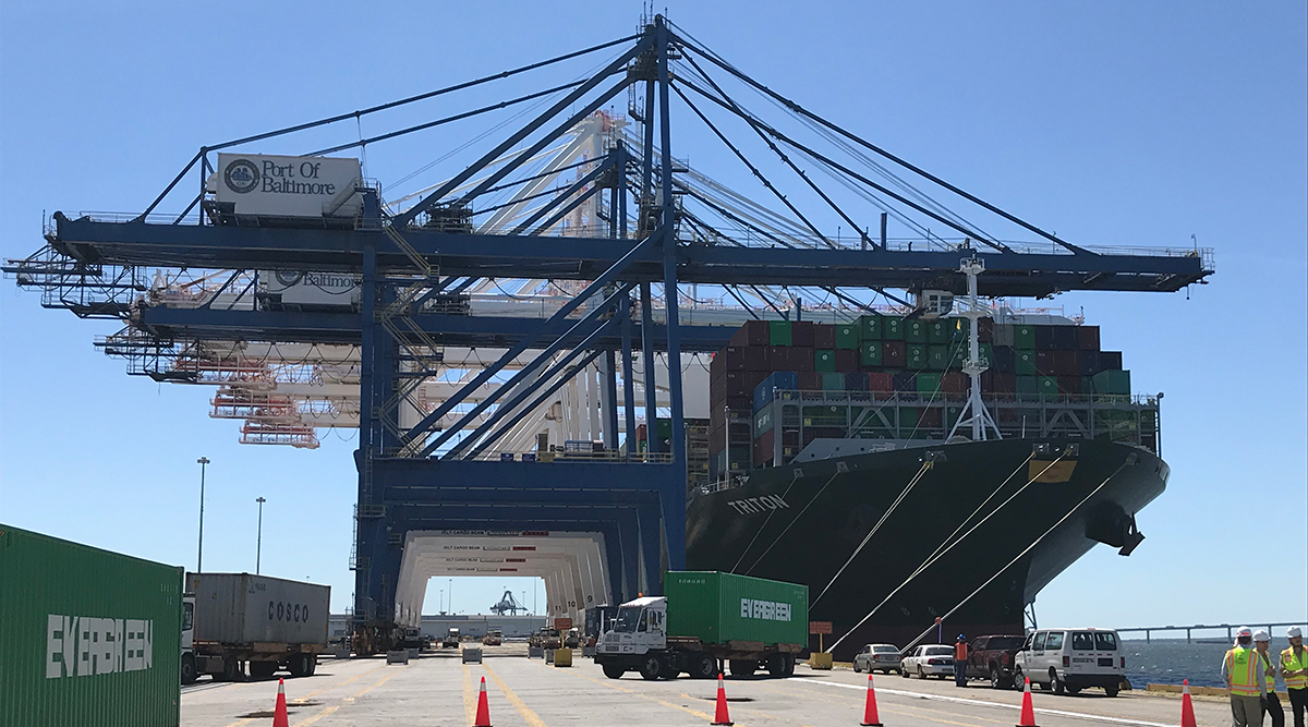 Evergreen Line’s containership Triton at the Port of Baltimore